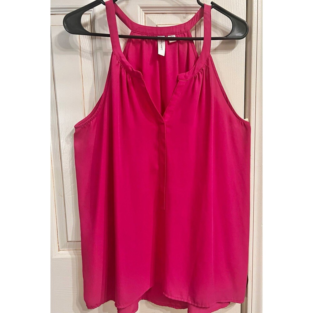 Tacera PXL Petite XL Raspberry Hot Pink High Low Racerback Tunic Tank Top EUC